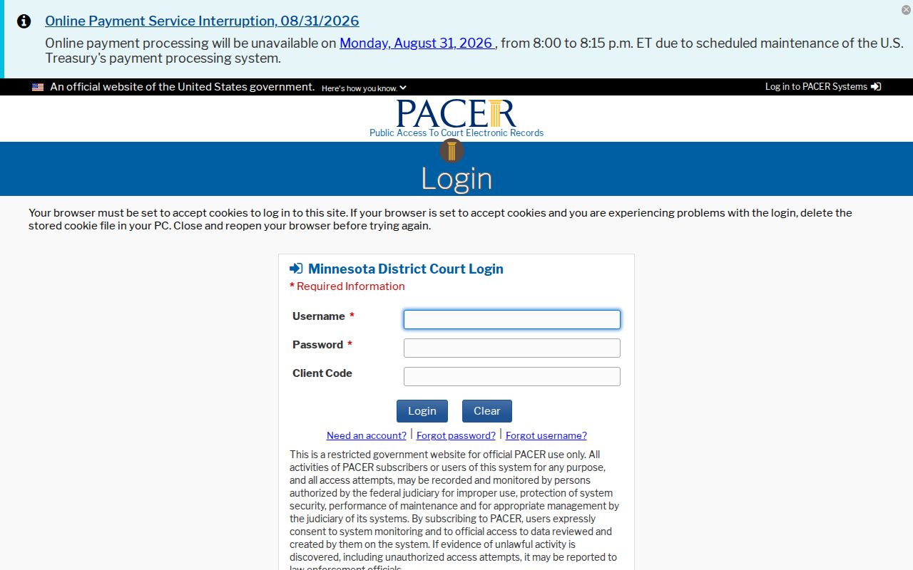 Hennepin County case search comparison with federal PACER court records login