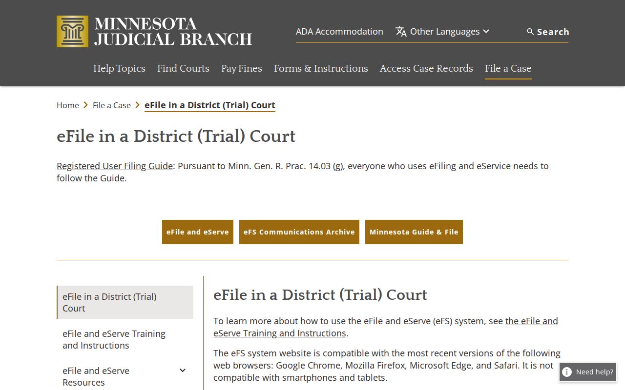 Hennepin civil docket Minnesota eFile and eServe access