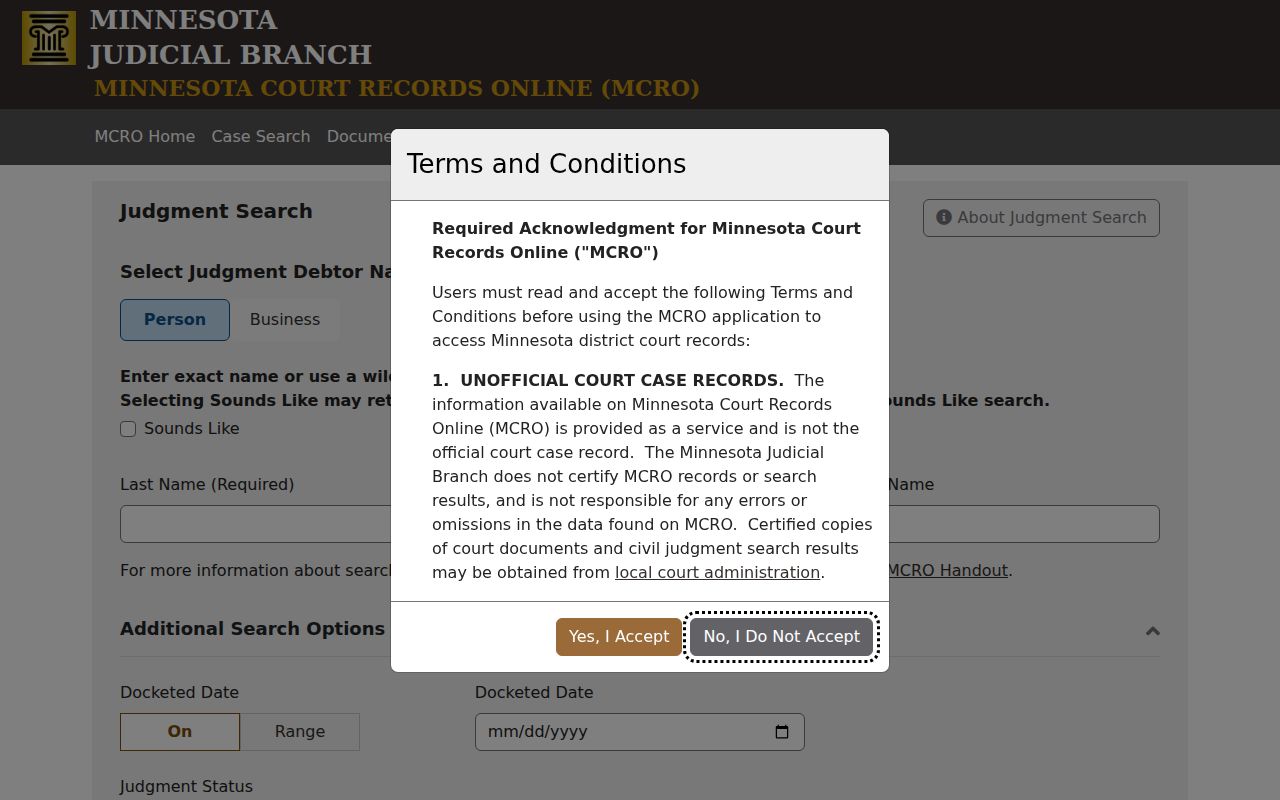 Hennepin civil docket MCRO judgment search
