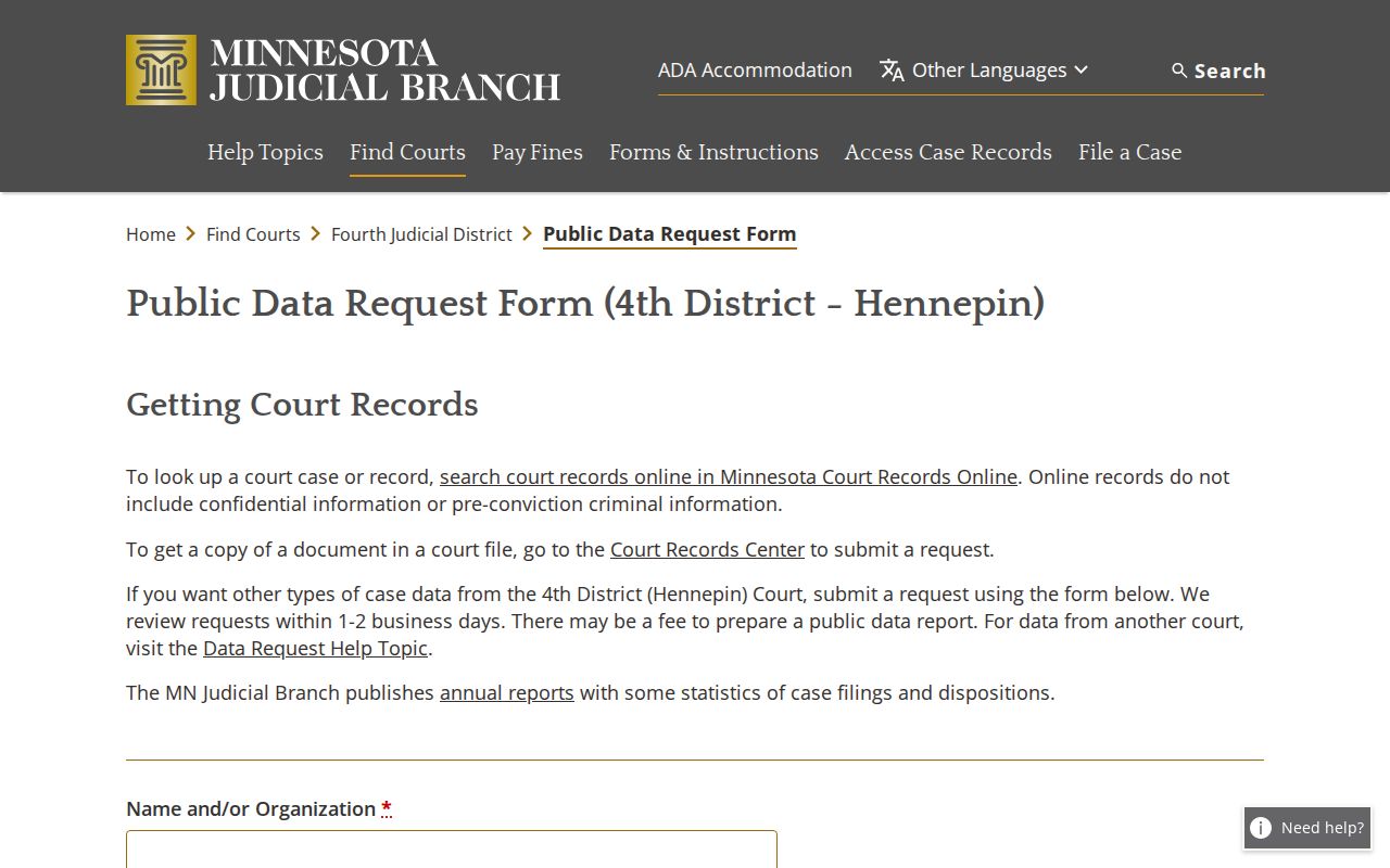 Hennepin civil docket public data request process