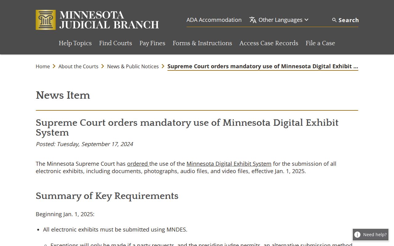 Hennepin County court calendar related digital exhibit court records announcement