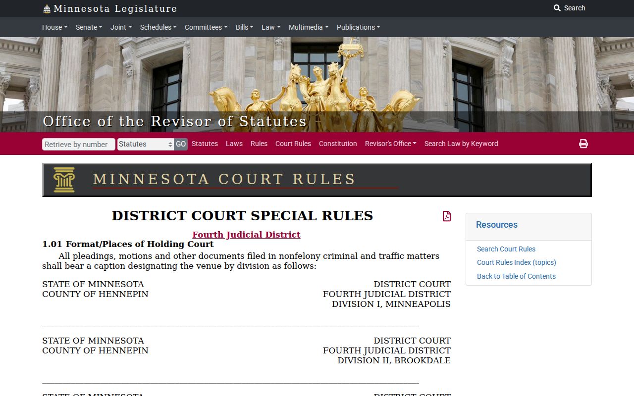 Hennepin criminal docket Fourth Judicial District venue rule