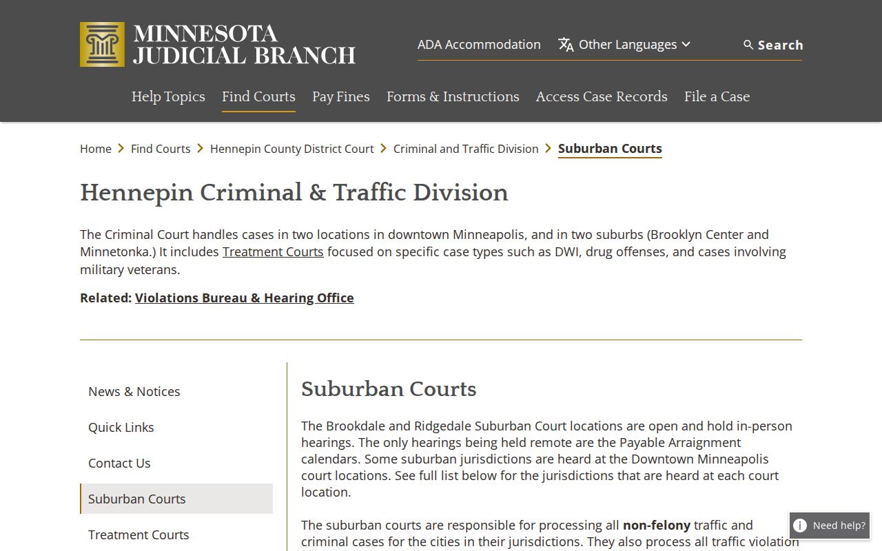 Hennepin criminal docket suburban court routing