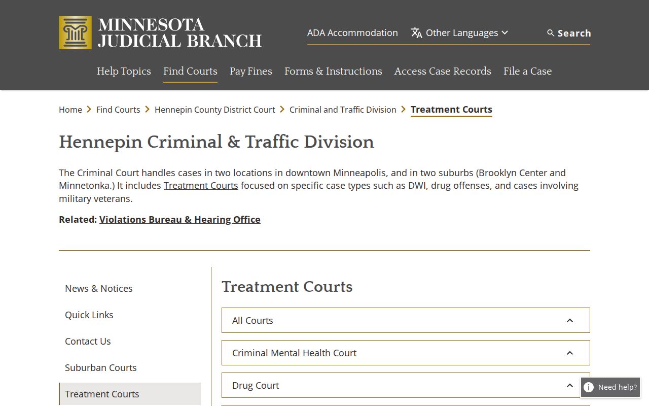 Hennepin criminal docket treatment court calendars