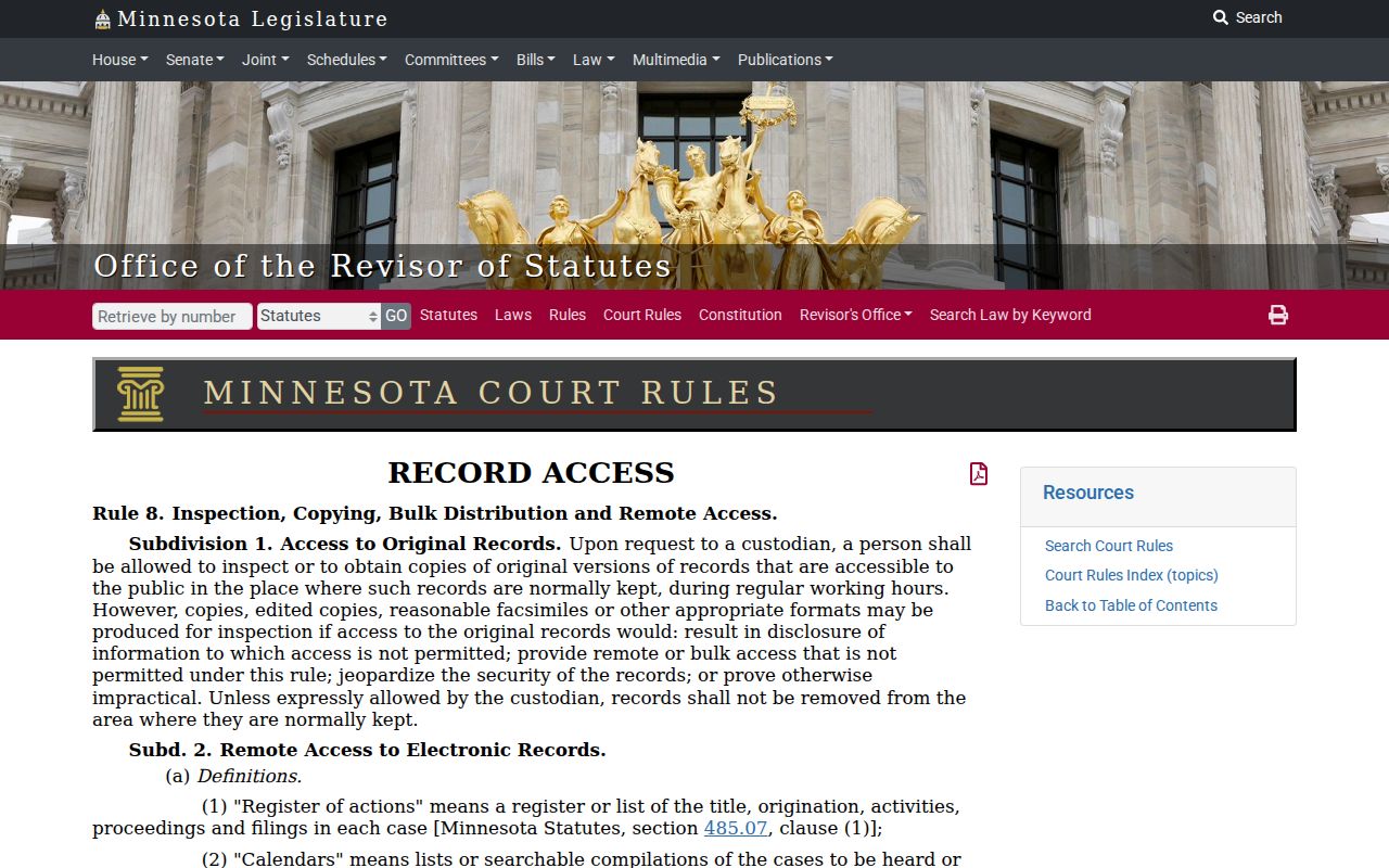Hennepin County court docket inspection and copying rule