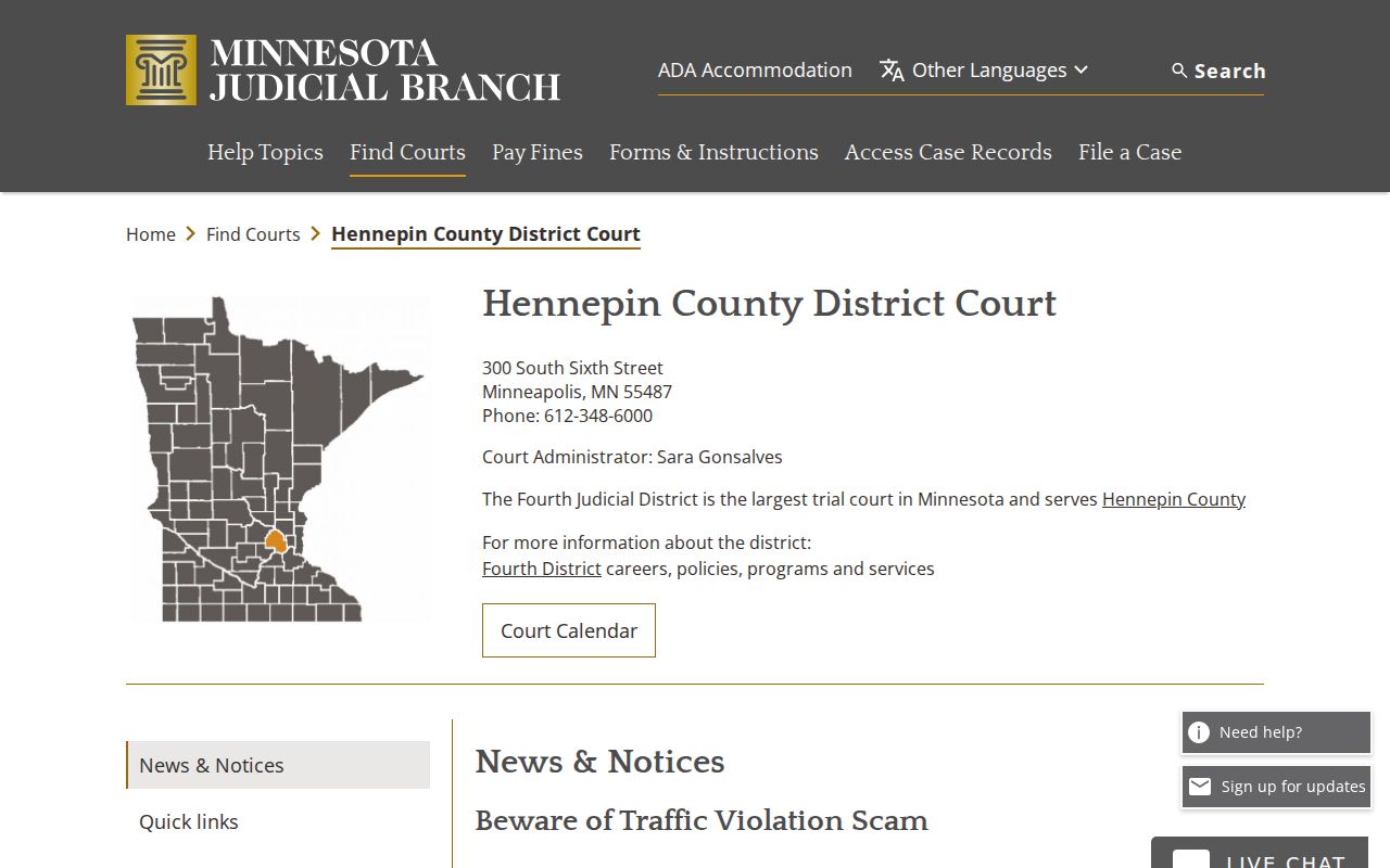 Hennepin County court records and docket request information